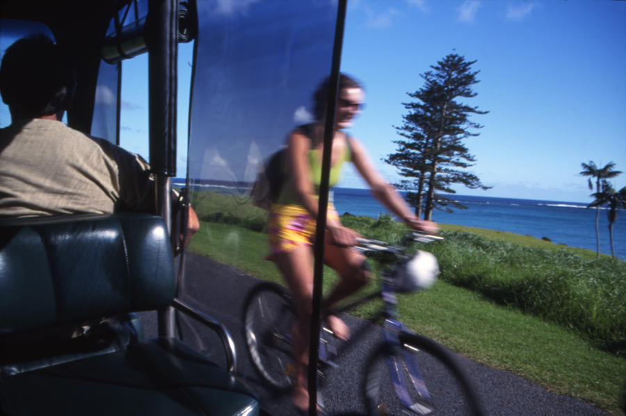 Typical means of transport. Bikes and golf carts